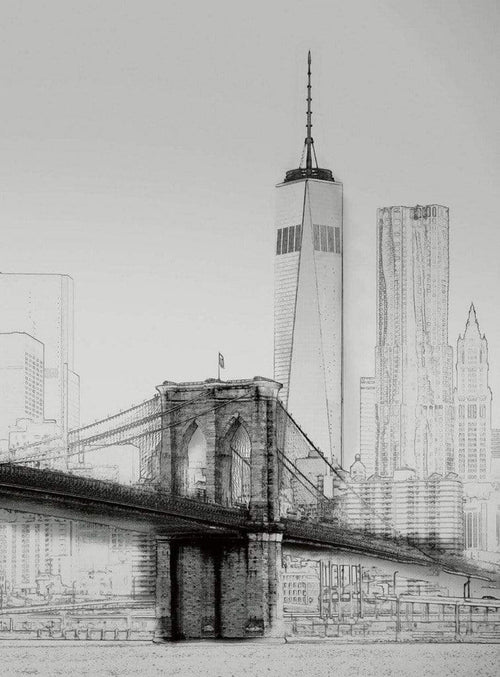 Wizard+Genius New York Art Illustration Black And White Vlies Fotobehang 192x260cm 4 banen | Yourdecoration.be