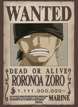 Poster One Piece Wanted Zoro Wano 38x52cm Abystyle GBYDCO624 | Yourdecoration.be