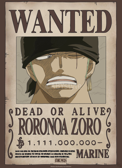 Poster One Piece Wanted Zoro Wano 38x52cm Abystyle GBYDCO624 | Yourdecoration.be