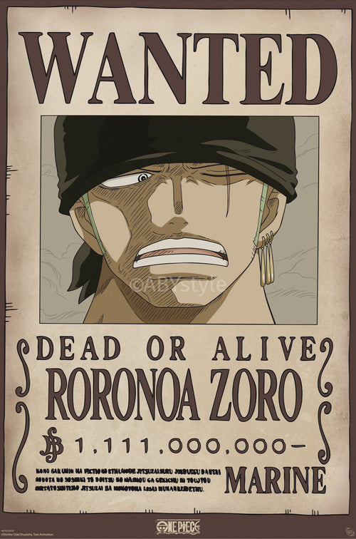 Poster One Piece Wanted Zoro Wano 61x91 5cm Abystyle GBYDCO619 | Yourdecoration.be