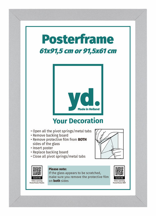 Posterkader 61x91,5cm Zilver MDF Voorzijde Inlegvel | Yourdecoration.be