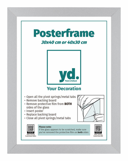 Posterkader MDF 30x40cm Mat Zilver Voorzijde Maat | Yourdecoration.be