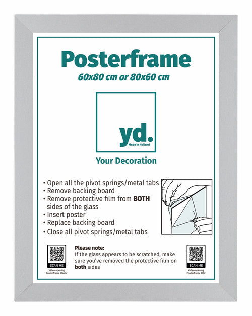 Posterkader MDF 60x80 Mat Zilver Voorzijde Maat | Yourdecoration.be