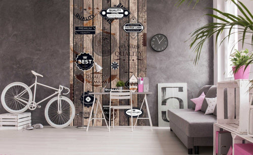 Dimex Vintage Labels Fotobehang 150x250cm 2 banen Sfeer | Yourdecoration.be