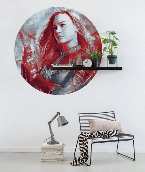 Komar Avengers Painting Captain Marvel Zelfklevend Fotobehang 125x125cm Rond Sfeer | Yourdecoration.be