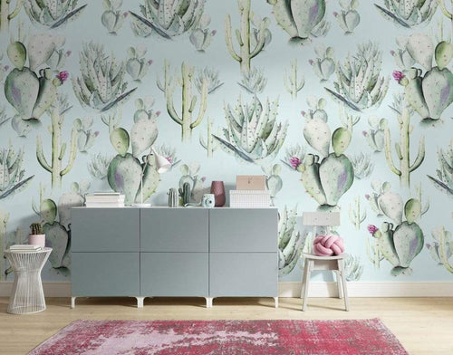 Komar Cactus Blue Vlies Fotobehang 400x250cm 4 banen Sfeer | Yourdecoration.be