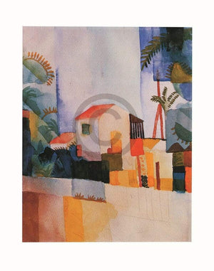 August Macke   Weisses Haus Kunstdruk 56x71cm | Yourdecoration.be