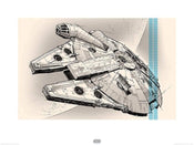 Pyramid Star Wars Episode VII Millennium Falcon Pencil Art Kunstdruk 60x80cm | Yourdecoration.be