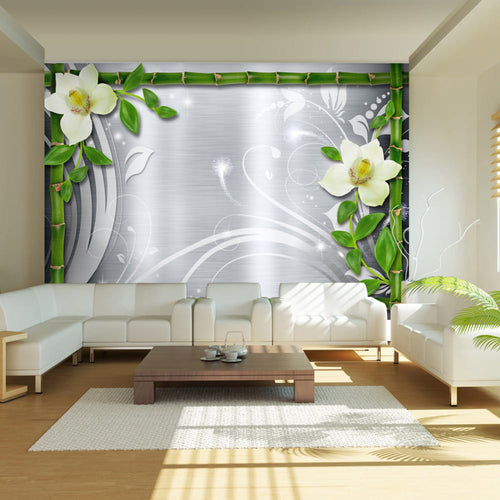 Fotobehang - Bamboo and Two Orchids - Vliesbehang