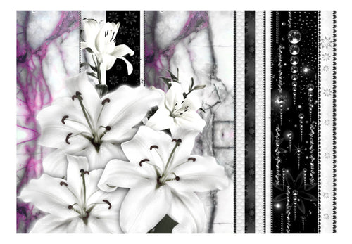 Fotobehang - Crying Lilies on Purple Marble - Vliesbehang