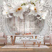 Fotobehang - Lilies and Wooden Background - Vliesbehang