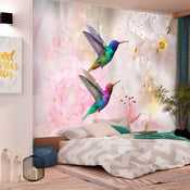 Fotobehang - Colourful Hummingbirds Pink - Vliesbehang