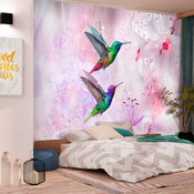 Fotobehang - Colourful Hummingbirds Purple - Vliesbehang